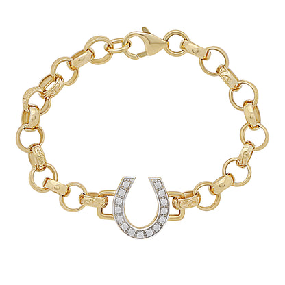 9ct Yellow Gold Gemset Horseshoe Belcher Bracelet-6.5"