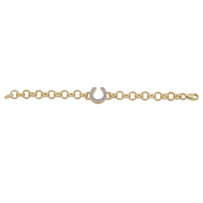 9ct Yellow Gold Gemset Horseshoe Belcher Bracelet-6.5"