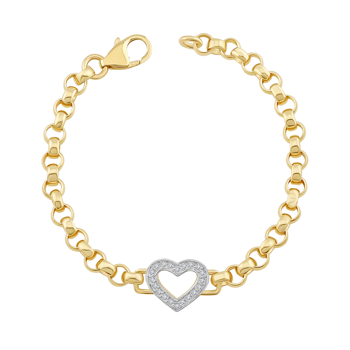 9ct Yellow Gold Small Single Heart Gem-Set Belcher Bracelet
