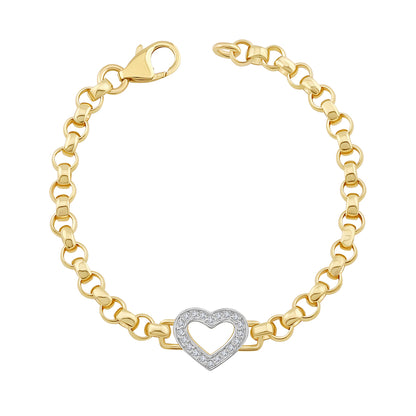 9ct Yellow Gold Small Single Heart Gem-Set Belcher Bracelet