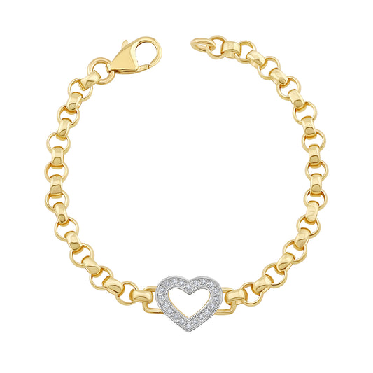 9ct Yellow Gold Small Single Heart Gem-Set Belcher Bracelet