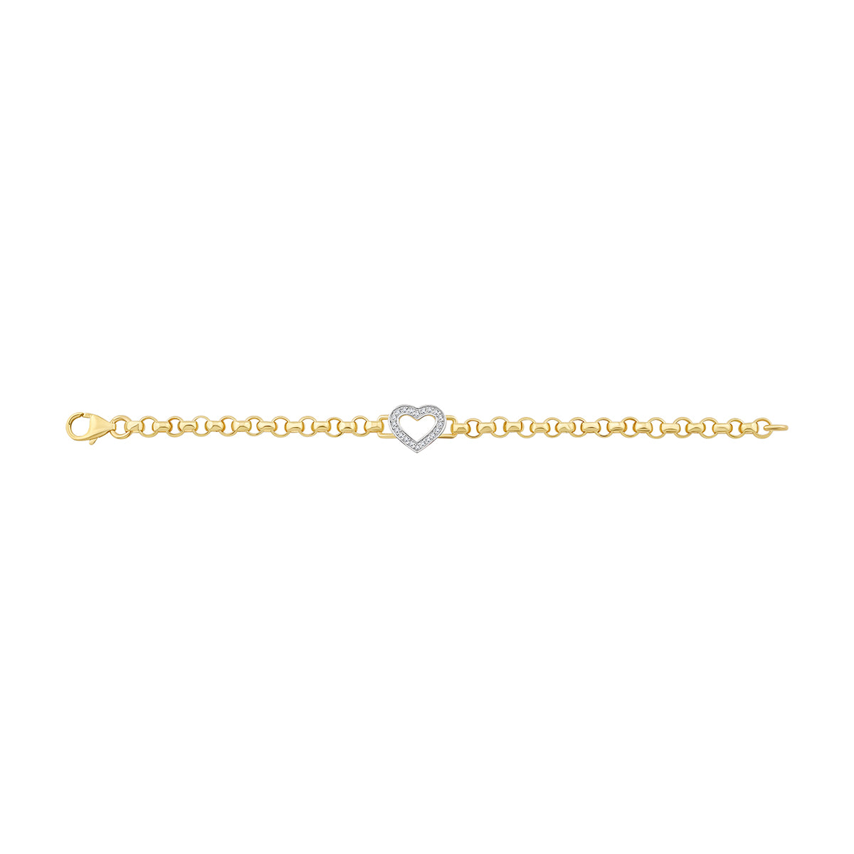 9ct Yellow Gold Small Single Heart Gem-Set Belcher Bracelet