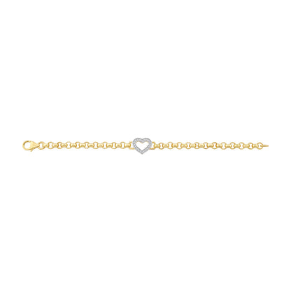 9ct Yellow Gold Small Single Heart Gem-Set Belcher Bracelet
