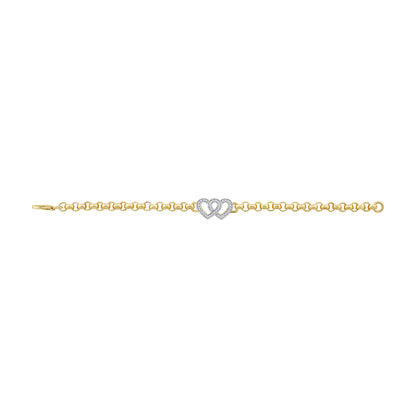 9ct Yellow Gold Small Gem-Set Double Heart Belcher Bracelet