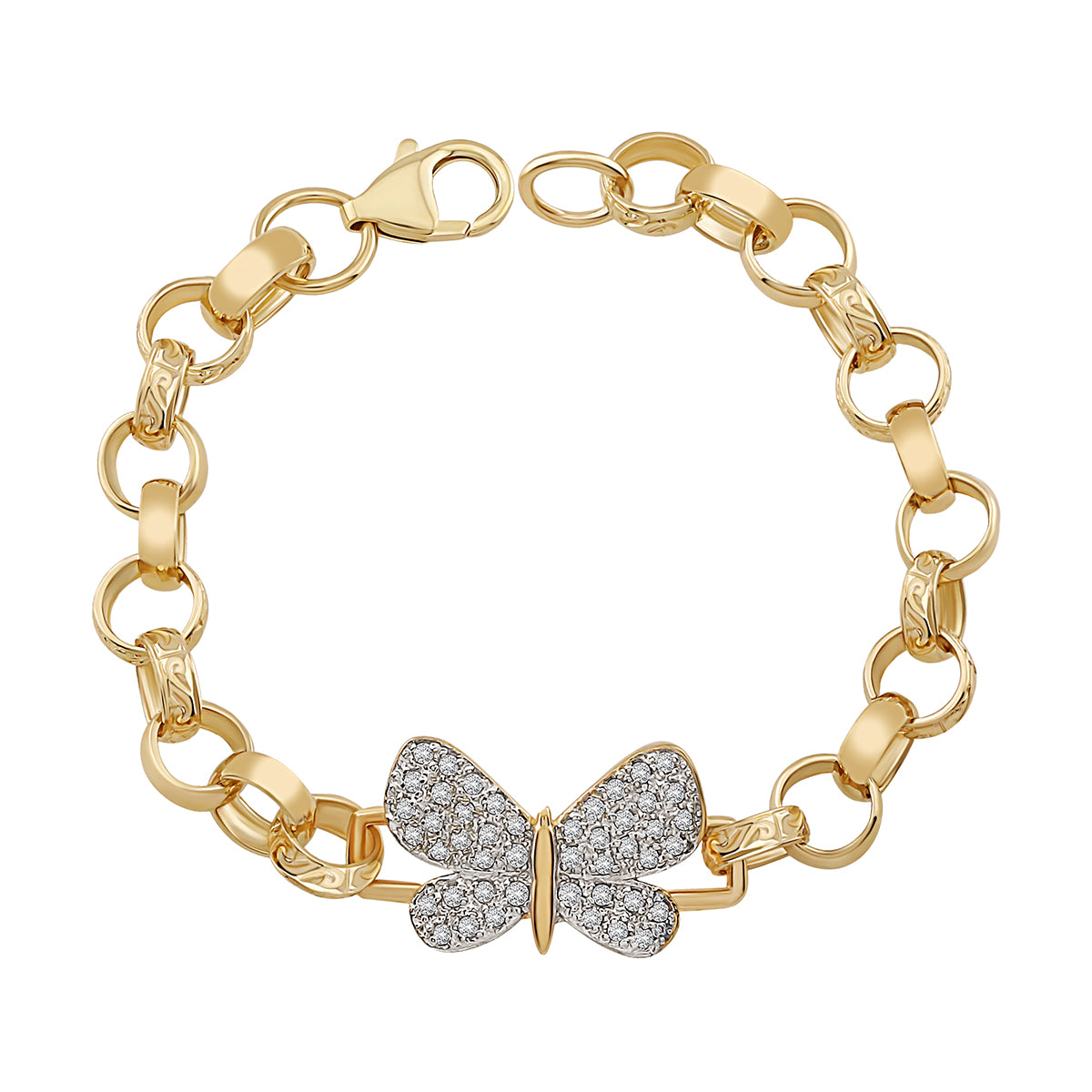 9ct Yellow Gold Gem-Set Butterfly Belcher Link Bracelet