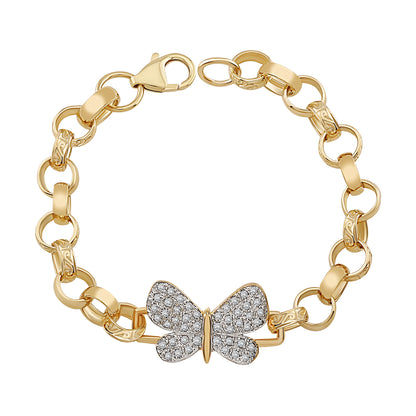 9ct Yellow Gold Gem-Set Butterfly Belcher Link Bracelet
