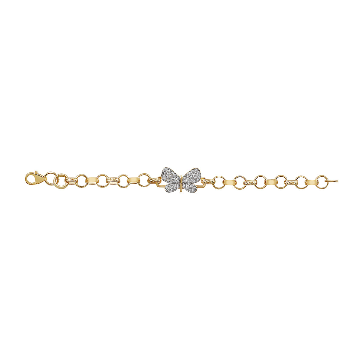 9ct Yellow Gold Gem-Set Butterfly Belcher Link Bracelet