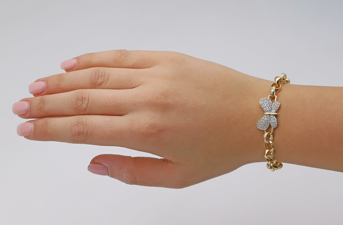 9ct Yellow Gold Gem-Set Butterfly Belcher Link Bracelet