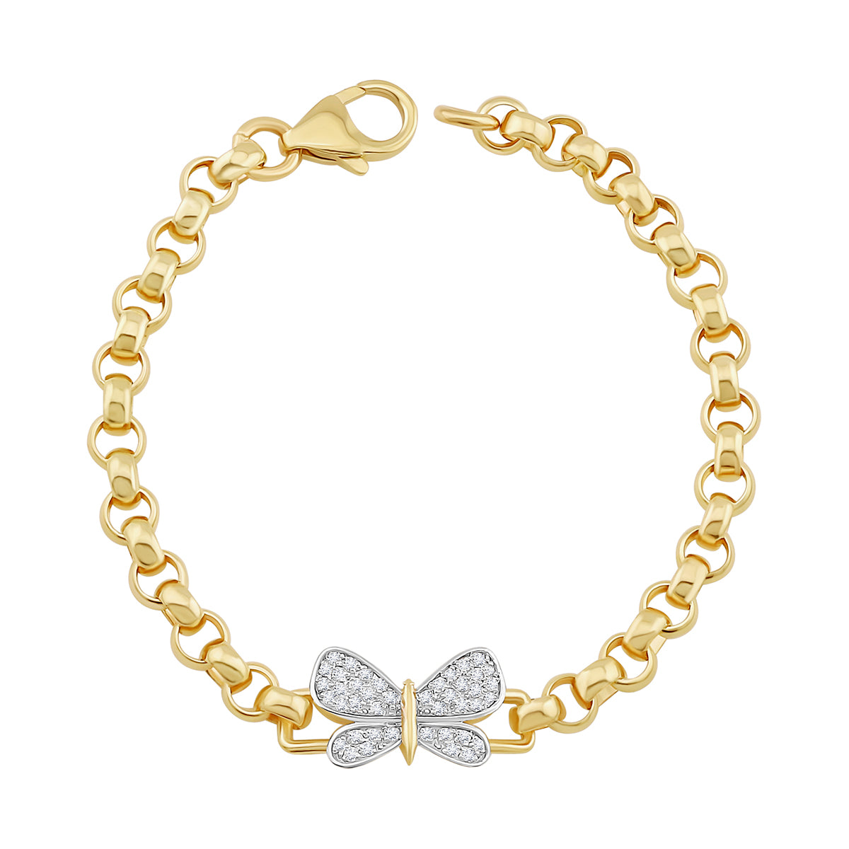 9ct Yellow Gold Small Gem-Set Butterfly Belcher Link Bracelet
