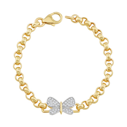 9ct Yellow Gold Small Gem-Set Butterfly Belcher Link Bracelet