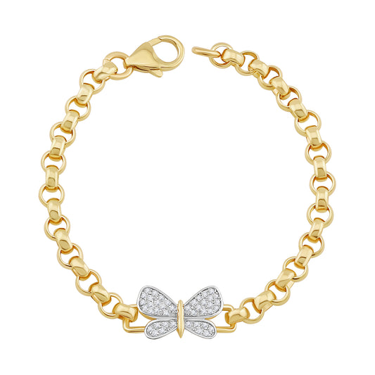 9ct Yellow Gold Small Gem-Set Butterfly Belcher Link Bracelet