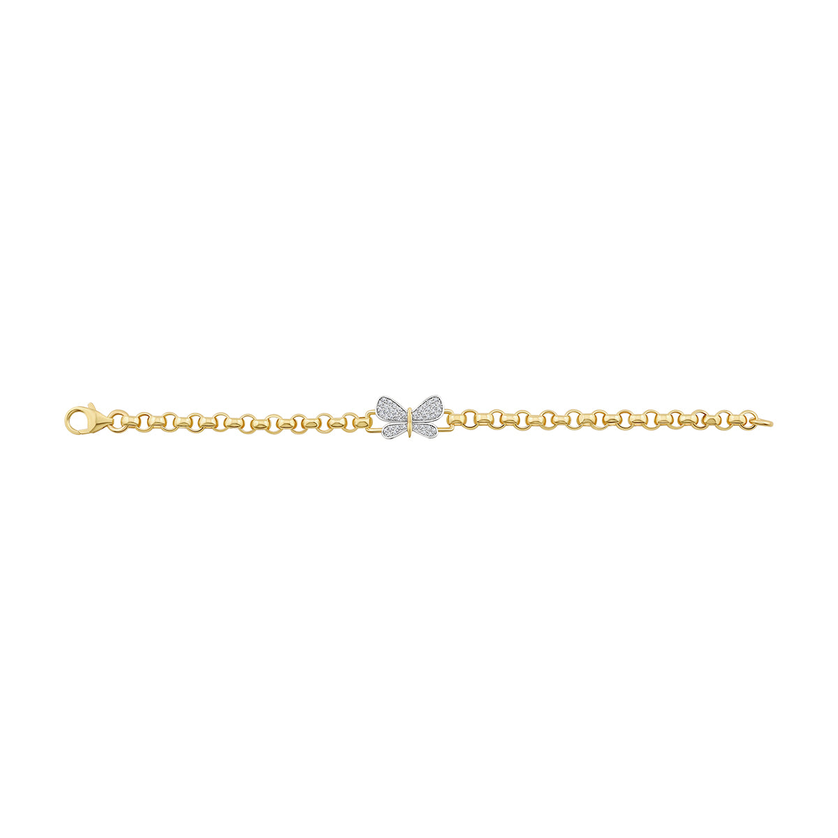 9ct Yellow Gold Small Gem-Set Butterfly Belcher Link Bracelet