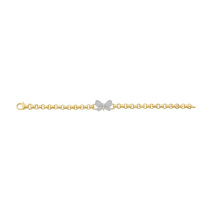 9ct Yellow Gold Small Gem-Set Butterfly Belcher Link Bracelet