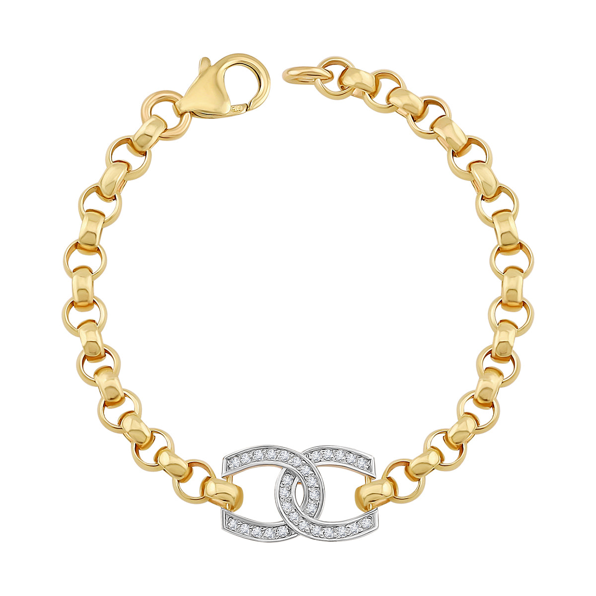 9ct Yellow Gold Small Gem Set Double Horseshoe Belcher Bracelet