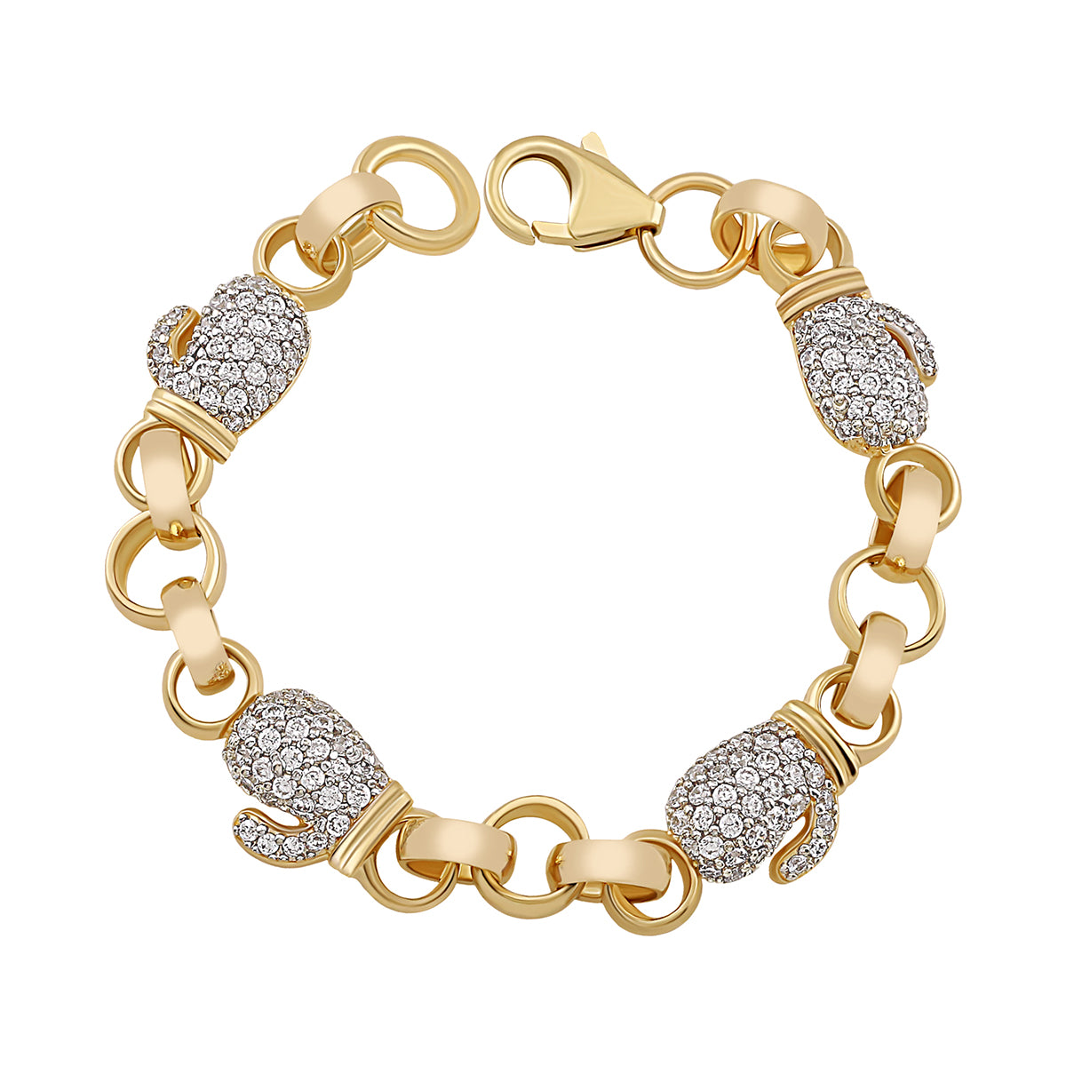 9ct Yellow Gold Gem-Set Boxing Glove Belcher Multiple Link Bracelet