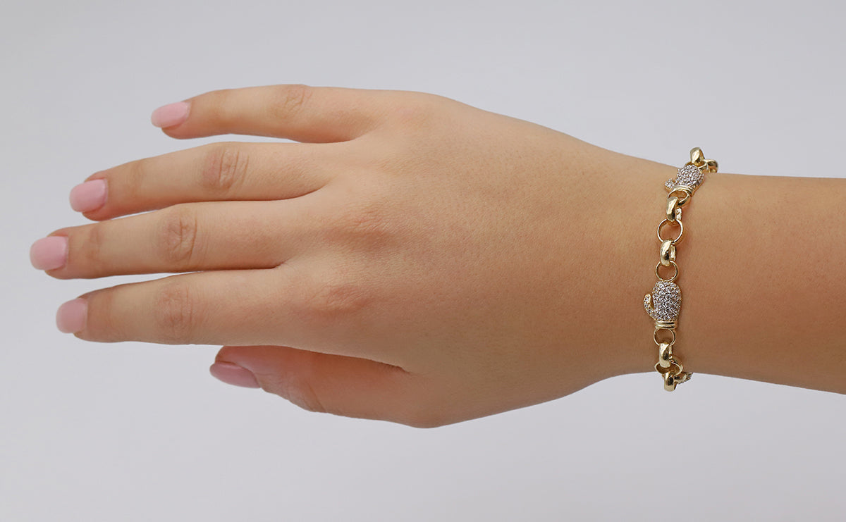 9ct Yellow Gold Gem-Set Boxing Glove Belcher Multiple Link Bracelet