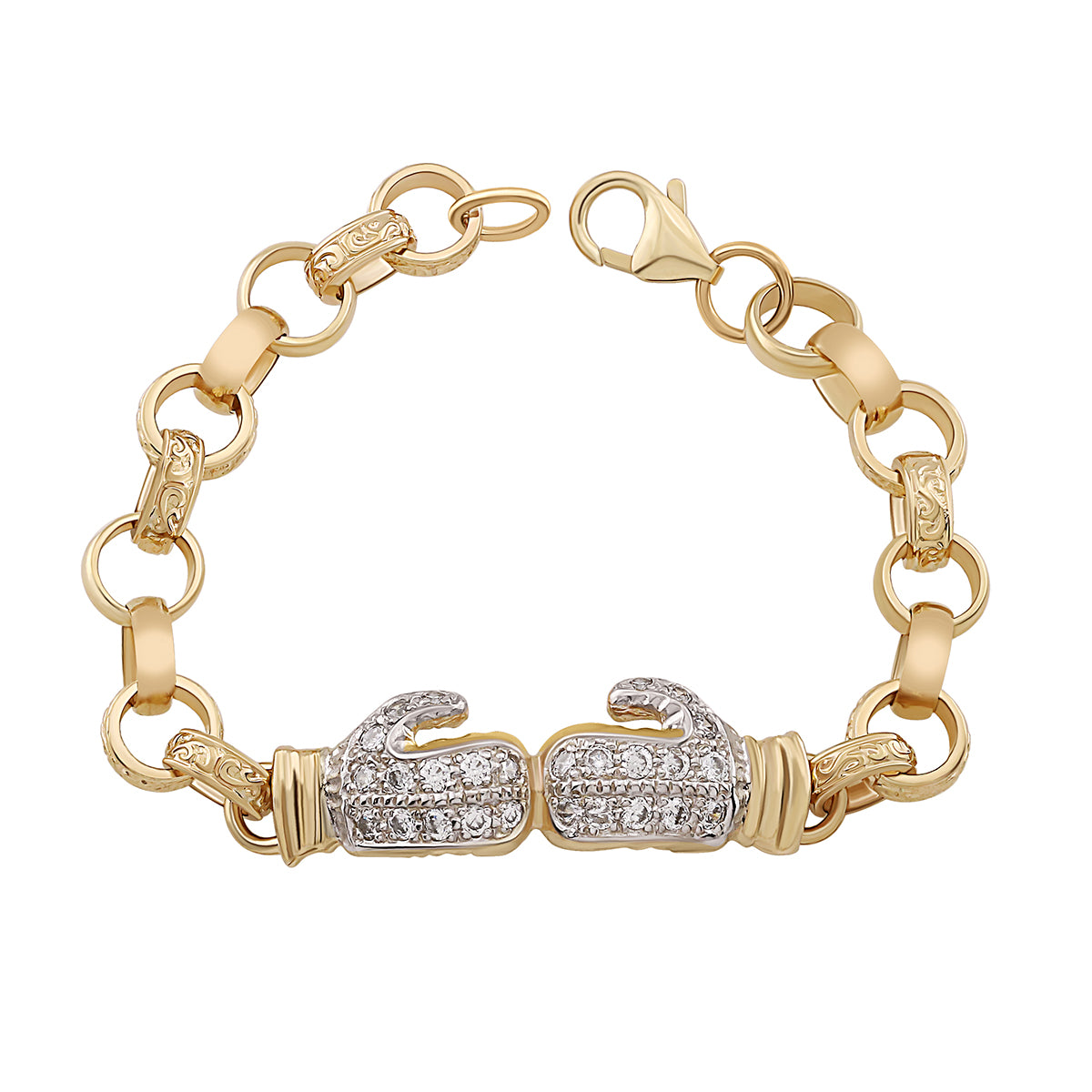 9ct Yellow Gold Gem-Set Heavy Boxing Glove Belcher Link Bracelet