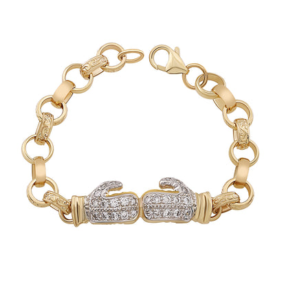 9ct Yellow Gold Gem-Set Heavy Boxing Glove Belcher Link Bracelet