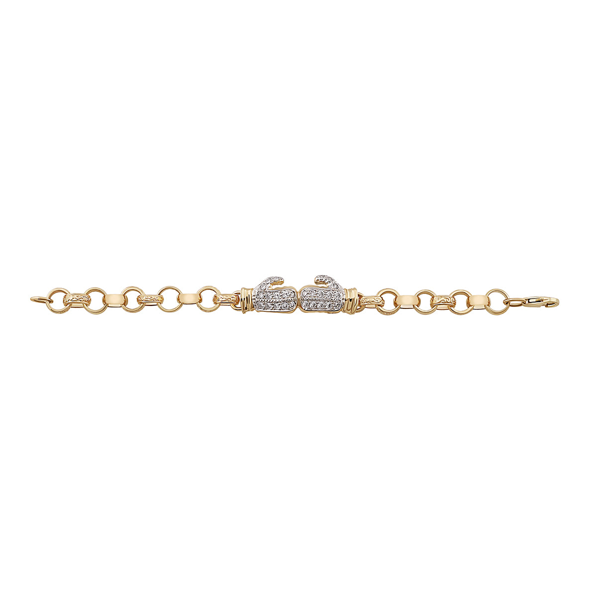 9ct Yellow Gold Gem-Set Heavy Boxing Glove Belcher Link Bracelet