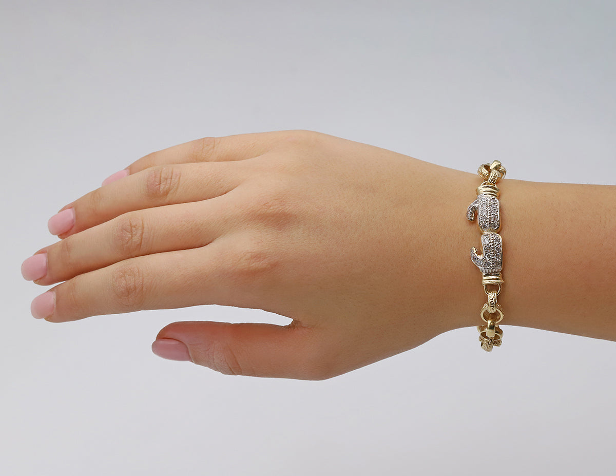 9ct Yellow Gold Gem-Set Heavy Boxing Glove Belcher Link Bracelet