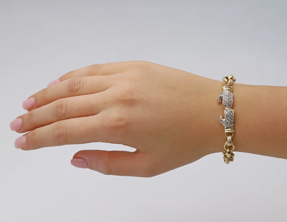 9ct Yellow Gold Gem-Set Heavy Boxing Glove Belcher Link Bracelet