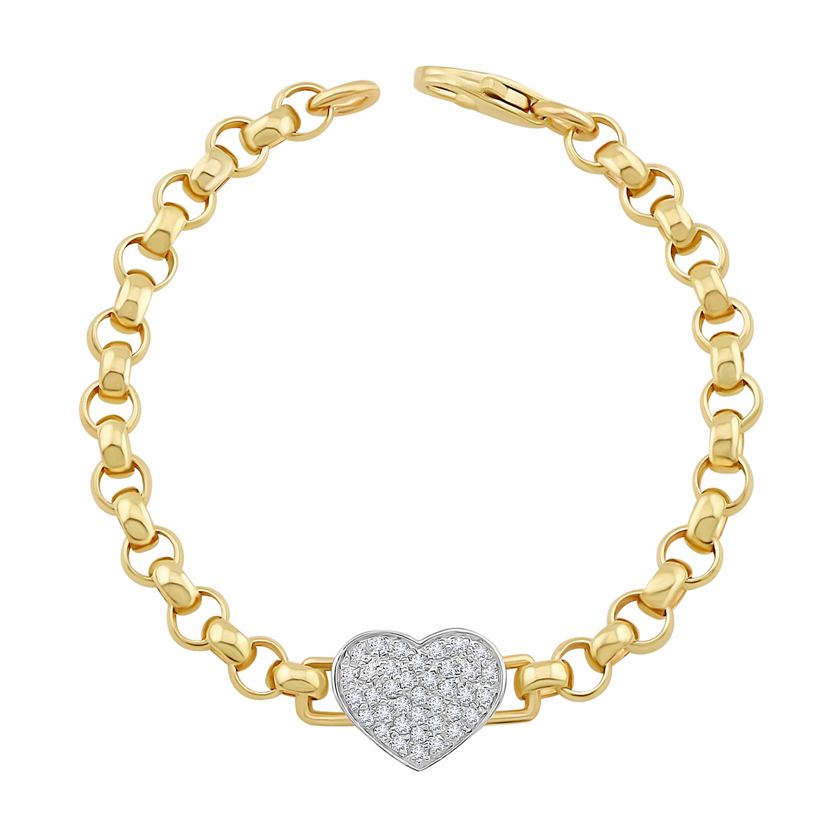 9ct Yellow Gold Large Solid Heart Belcher Bracelet