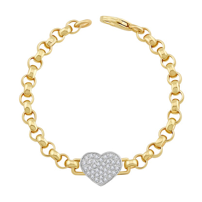 9ct Yellow Gold Large Solid Heart Belcher Bracelet