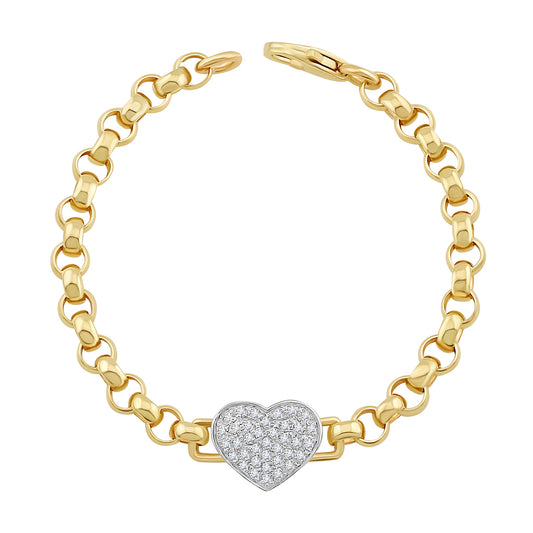 9ct Yellow Gold Large Solid Heart Belcher Bracelet