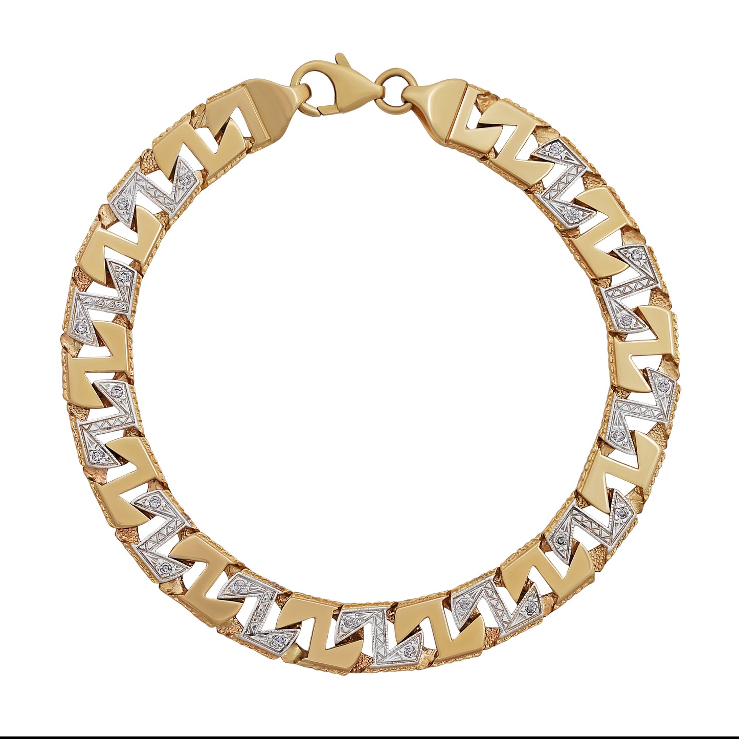 9ct Yellow Gold Textured Curb Style Gem-set 9mm Link Bracelet -8.5"