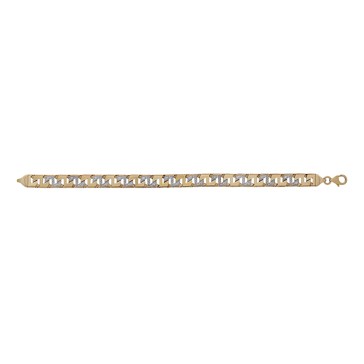 9ct Yellow Gold Textured Curb Style Gem-set 9mm Link Bracelet -8.5"