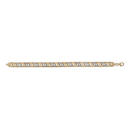 9ct Yellow Gold Textured Curb Style Gem-set 9mm Link Bracelet -8.5"