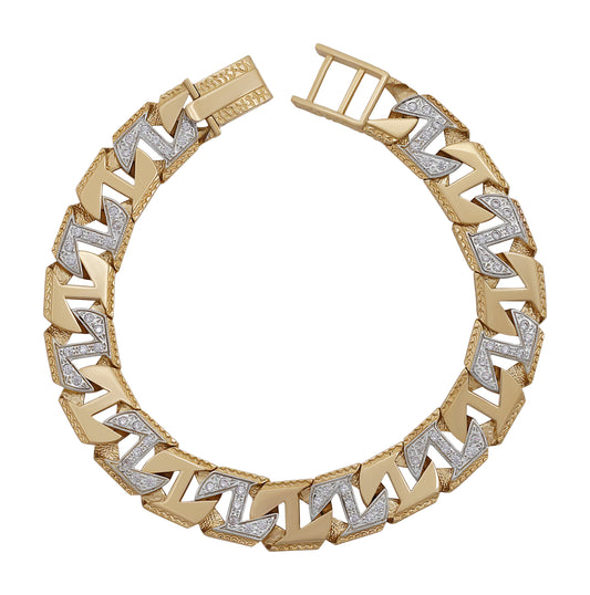 9ct Yellow Gold Textured Curb Style Gem-set 12mm Link Bracelet -8.5"