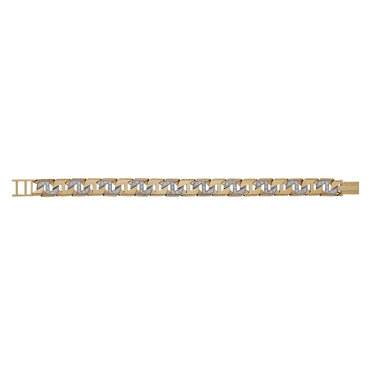 9ct Yellow Gold Textured Curb Style Gem-set 12mm Link Bracelet -8.5"