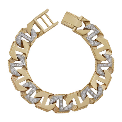 9ct Yellow Gold Textured Curb Style Gem-set 16mm Link Bracelet -8.5"