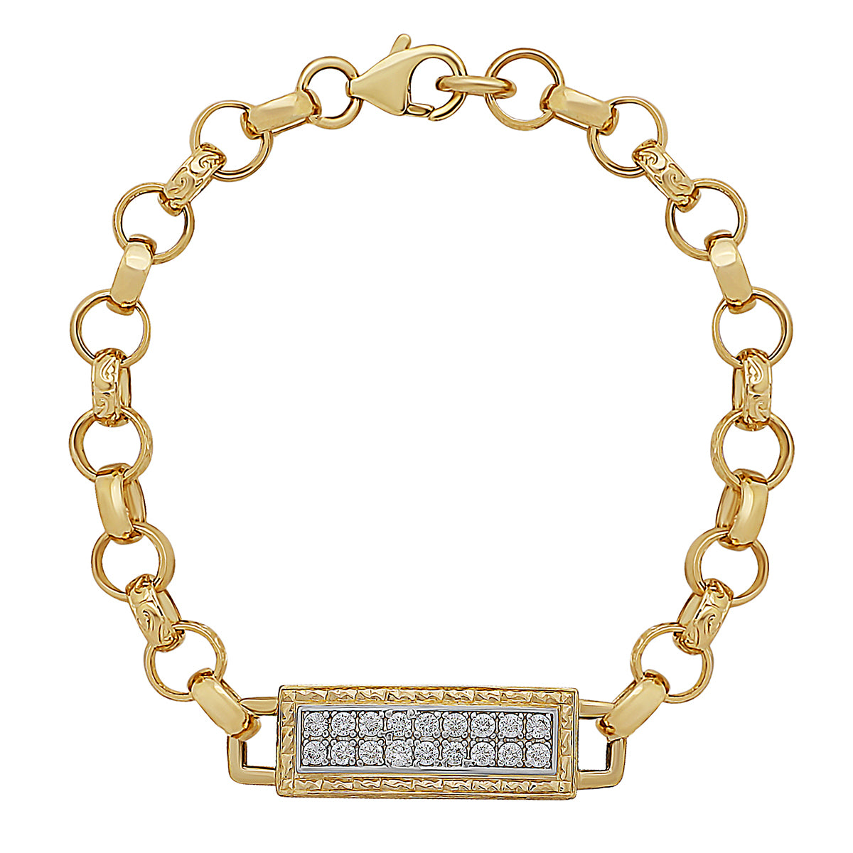 9ct Yellow Gold Gem set Double ID Belcher Bracelet-6.5"