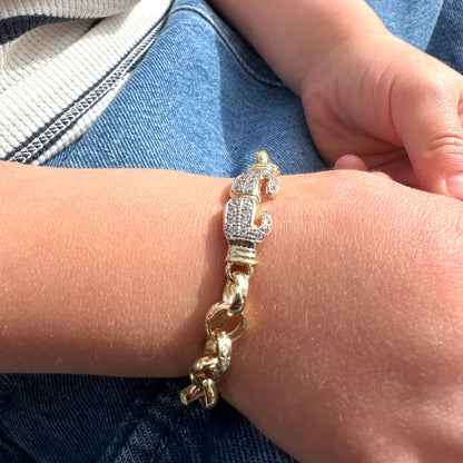 9ct Yellow Gold Gemset Medium Boxing Glove Belcher Link Bracelet