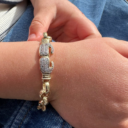 9ct Yellow Gold Gemset Medium Boxing Glove Belcher Link Bracelet