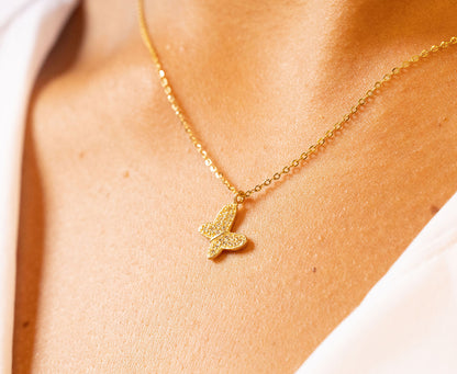 9ct Yellow Gold Gem Set Butterfly Necklace-16"