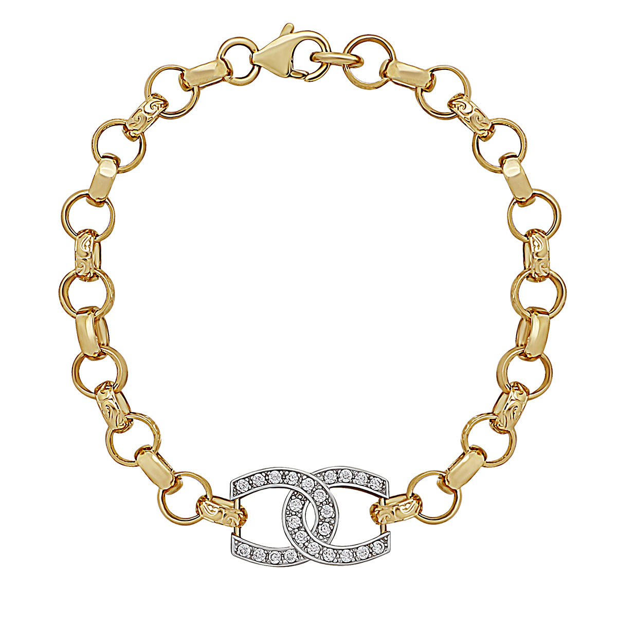 9ct Yellow Gold Gem Set Double Horseshoe Belcher Bracelet