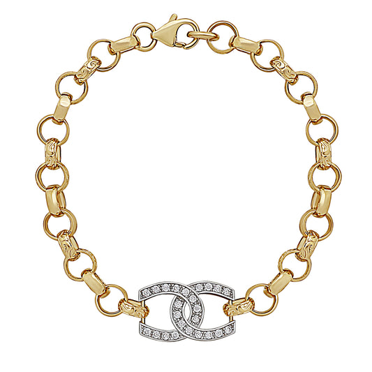9ct Yellow Gold Gem Set Double Horseshoe Belcher Bracelet-6.5"