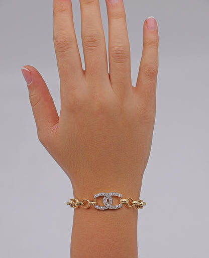 9ct Yellow Gold Gem Set Double Horseshoe Belcher Bracelet