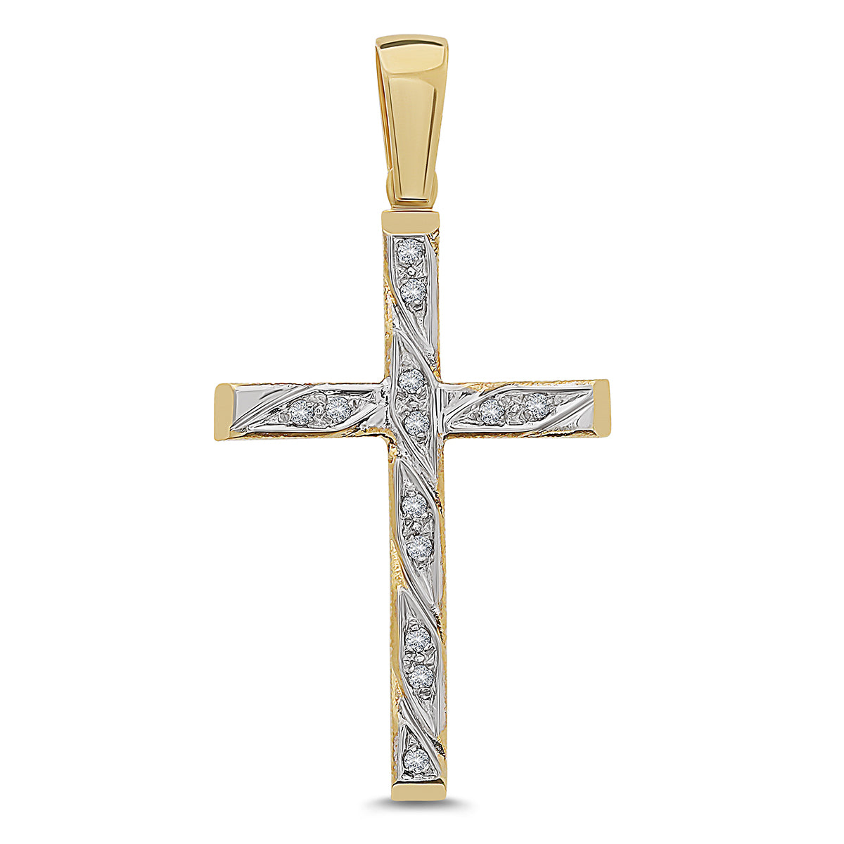 9ct Yellow Gold Textured Gem-Set Cross