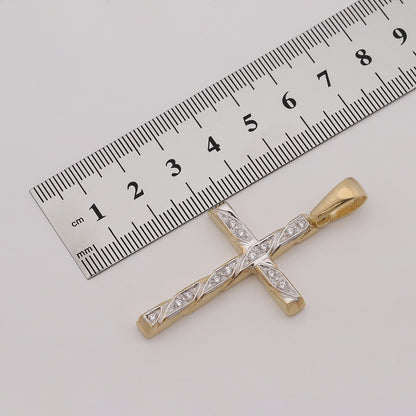 9ct Yellow Gold Textured Gem-Set Cross