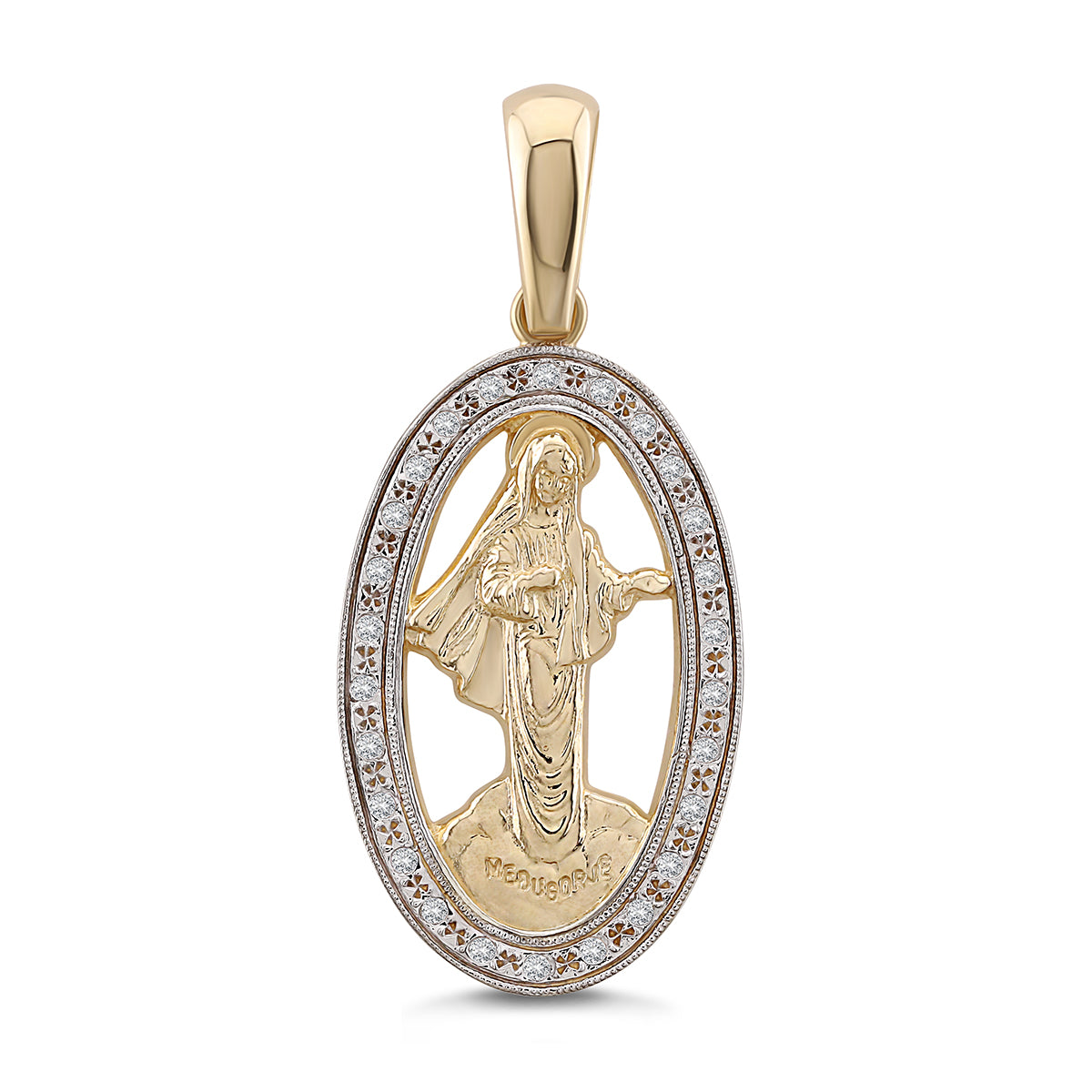 9ct Yellow Gold Oval Gem-Set Holy Mary Pendant