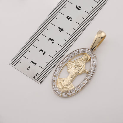 9ct Yellow Gold Oval Gem-Set Holy Mary Pendant
