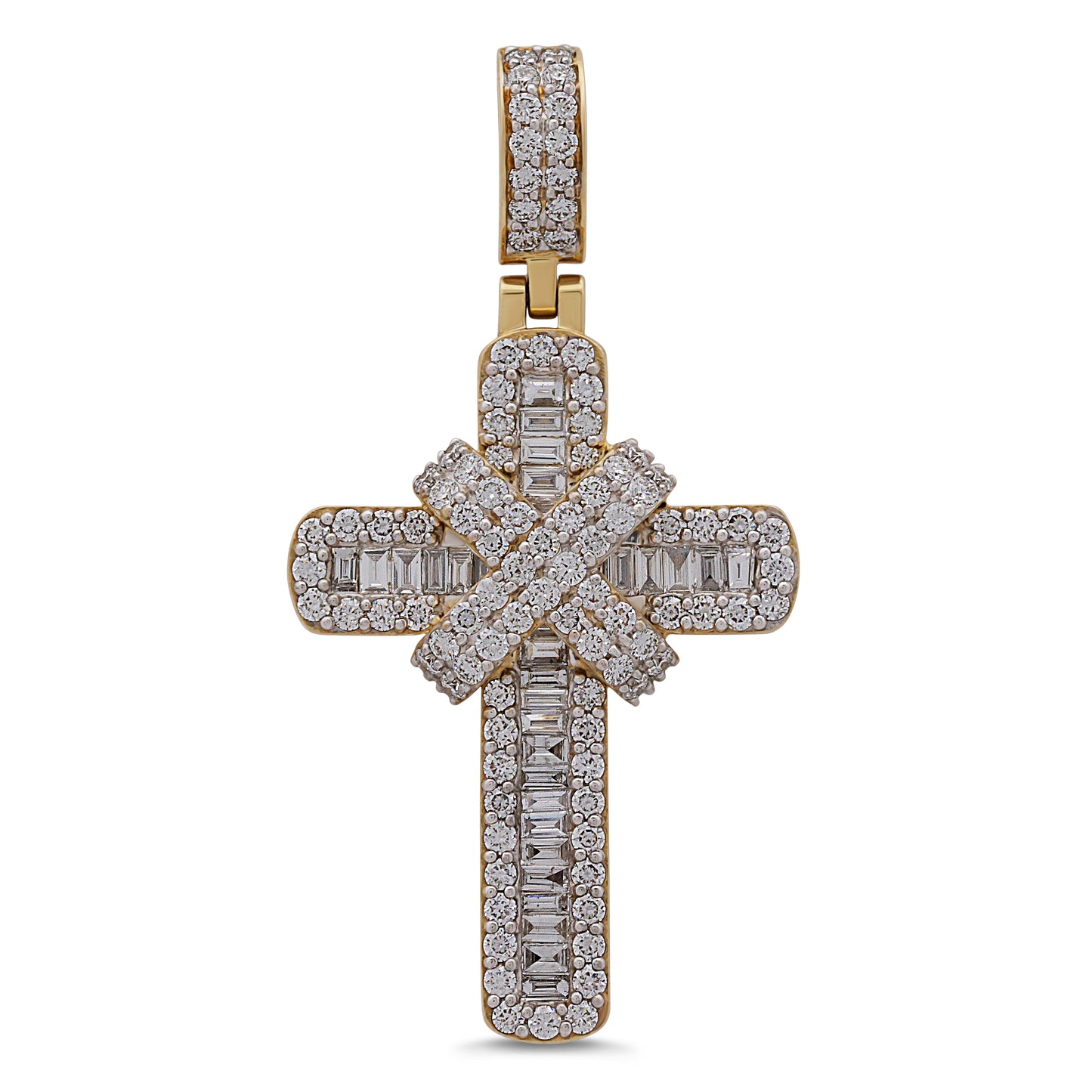 Diamond Cross Baguette & Round Diamonds 2.63ct in 9k Yellow Gold