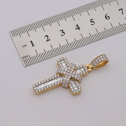 Diamond Cross Baguette & Round Diamonds 2.63ct in 9k Yellow Gold