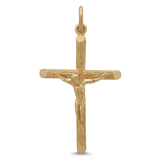 9ct Yellow Gold Solid Textured Crucifix Cross