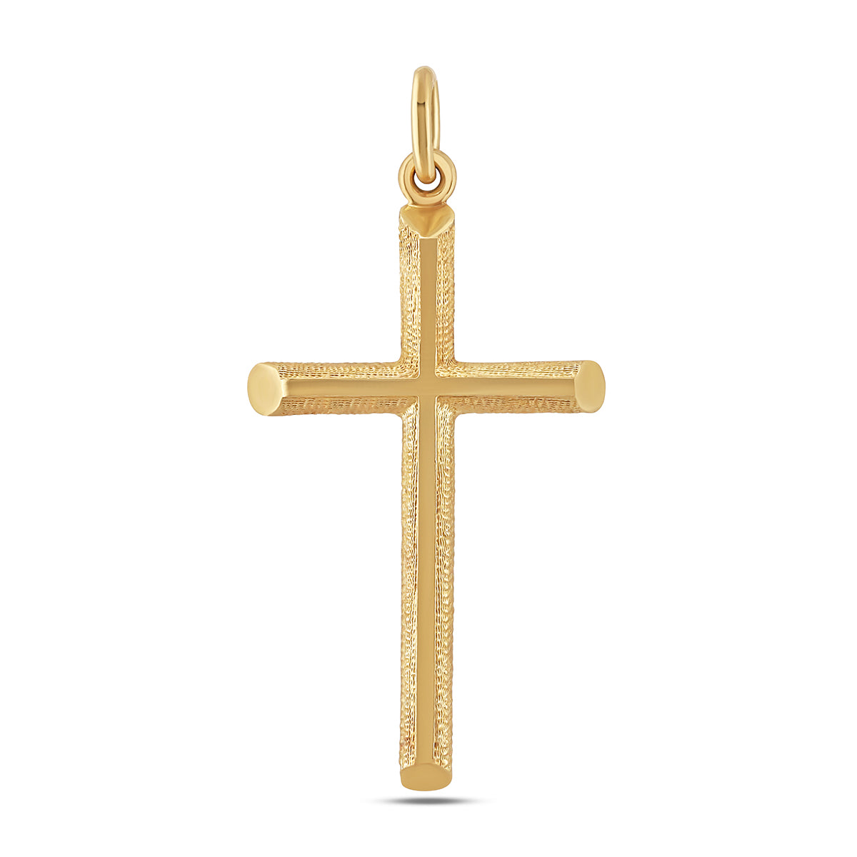 9ct Yellow Gold Polished & Textured Bevel Edge Cross Pendant