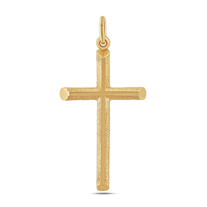 9ct Yellow Gold Polished & Textured Bevel Edge Cross Pendant